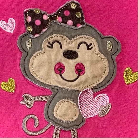 3 for $15 Jumping Beans Kids Pink Top Long Sleeve Shirt Monkey Gold Hearts Tee - Picture 4 of 9